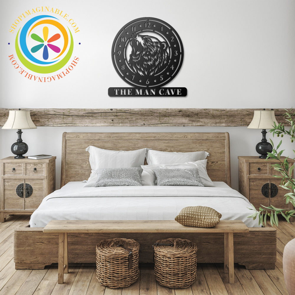 Angry Bear Personalized Clock Metal Wall Art Décor Black / 12 Inch