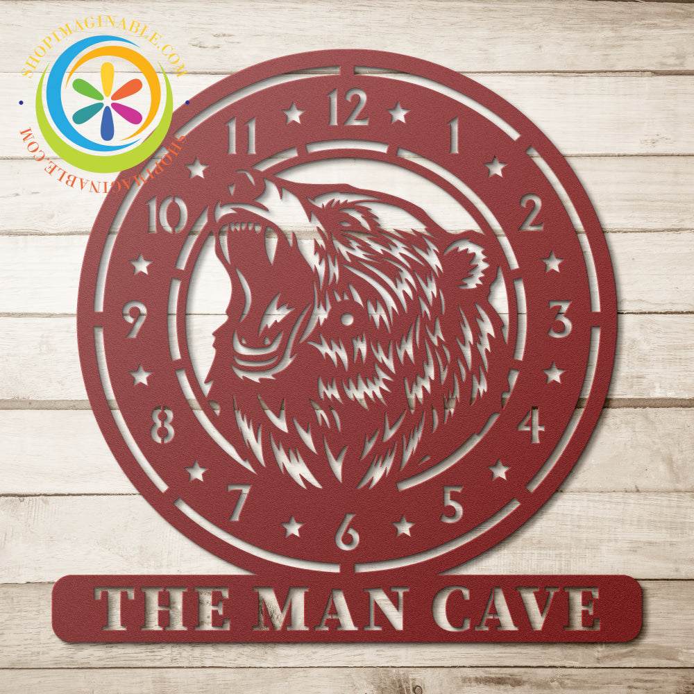 Angry Bear Personalized Clock Metal Wall Art Décor Red / 12 Inch