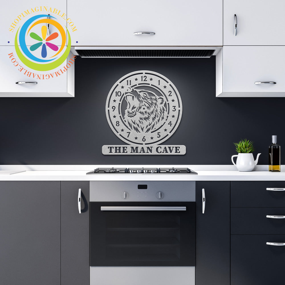 Angry Bear Personalized Clock Metal Wall Art Décor Silver / 12 Inch