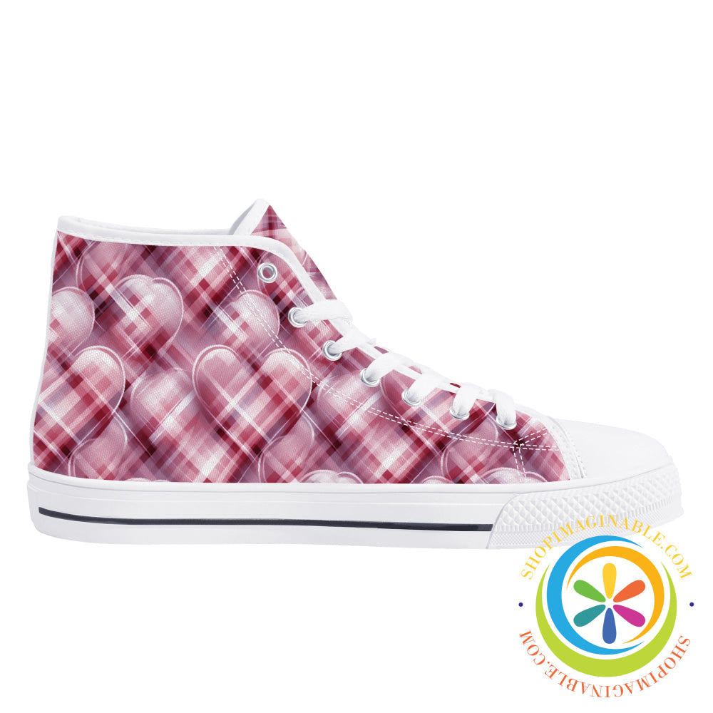 Be Still My Plaid Heart Ladies High Top Canvas Shoes