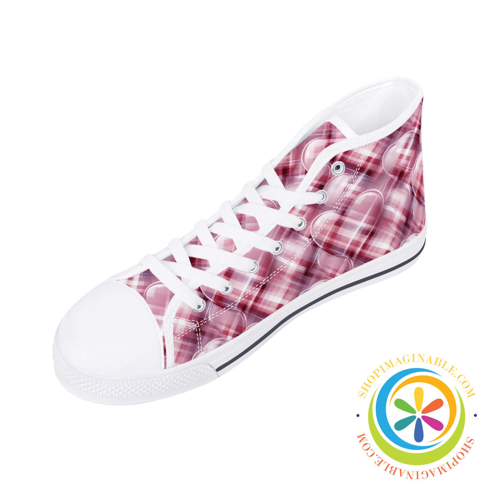 Be Still My Plaid Heart Ladies High Top Canvas Shoes
