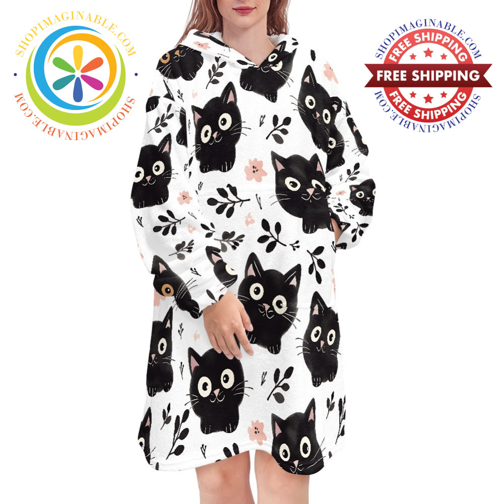 Black Cats Adult Blanket Sweater ONESIZE Sweater Blanket