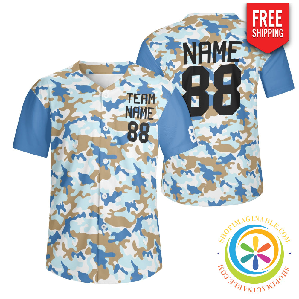 Blue Camo Unisex Baseball Jersey-ShopImaginable.com