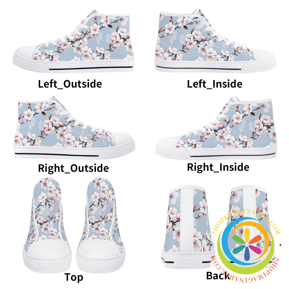 Blue Sky Cherry Blossoms Ladies High Top Canvas Shoes