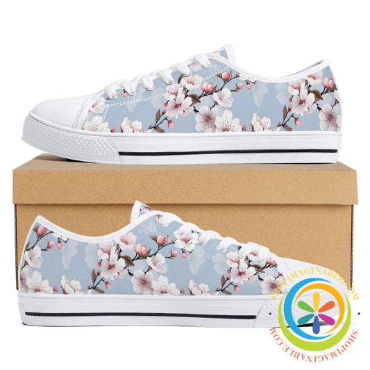 Blue Sky Cherry Blossoms Ladies Low Top Canvas Shoes Us12 (Eu44)