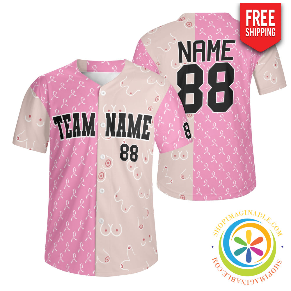Breast Cancer Boobies Unisex Baseball Jersey S
