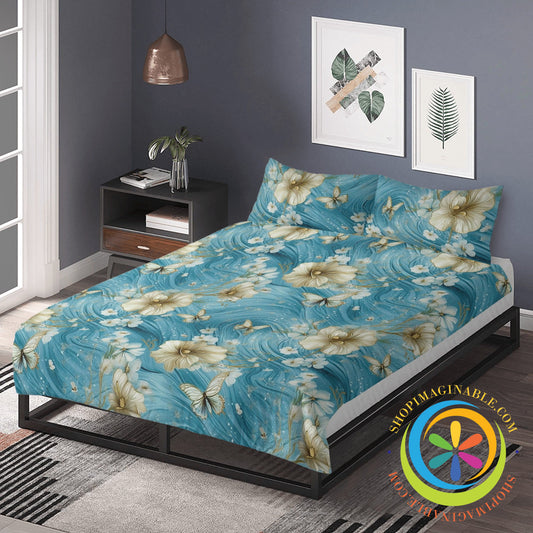 Butterfly Floral Love Heart Bedding Set