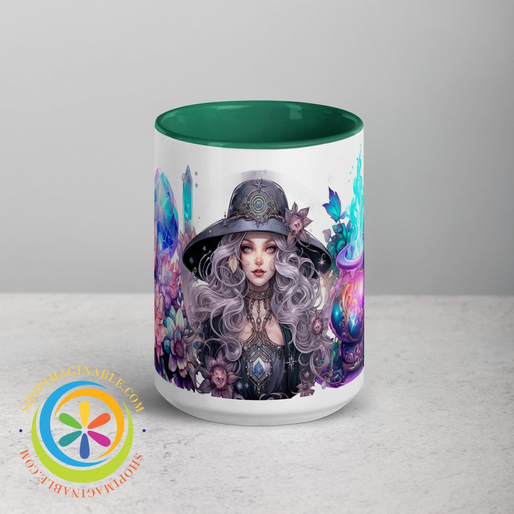 Celestial Enchanting Witch Mug With Color Inside Dark Green / 15Oz Home Decor