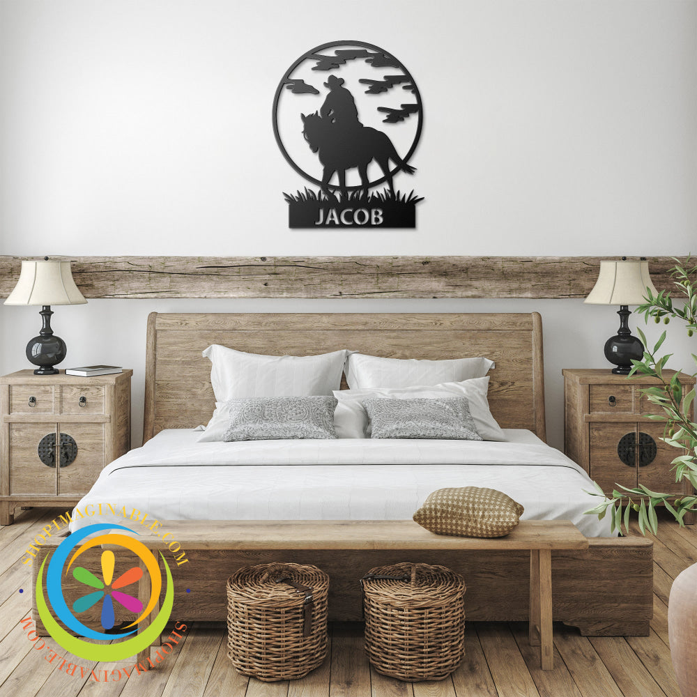 Custom Cowboy Metal Wall Décor Black / 12 Inch Art