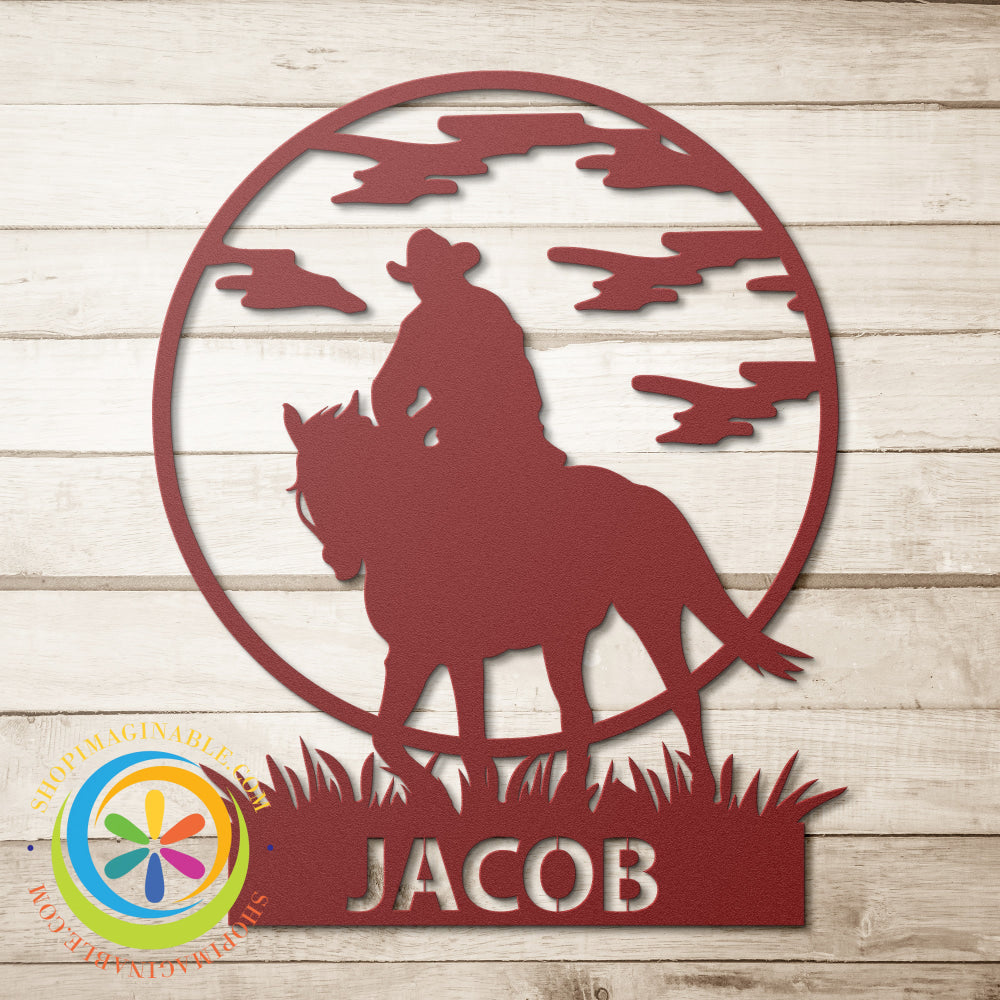 Custom Cowboy Metal Wall Décor Red / 12 Inch Art
