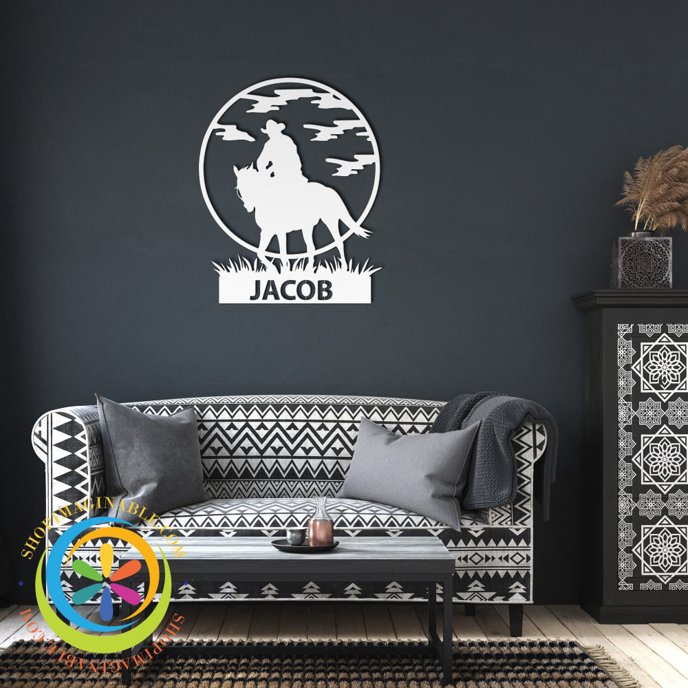 Custom Cowboy Metal Wall Décor White / 12 Inch Art