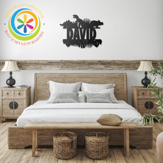 Custom Dinosaur Name Metal Art Decor Black / 12 Inch Wall