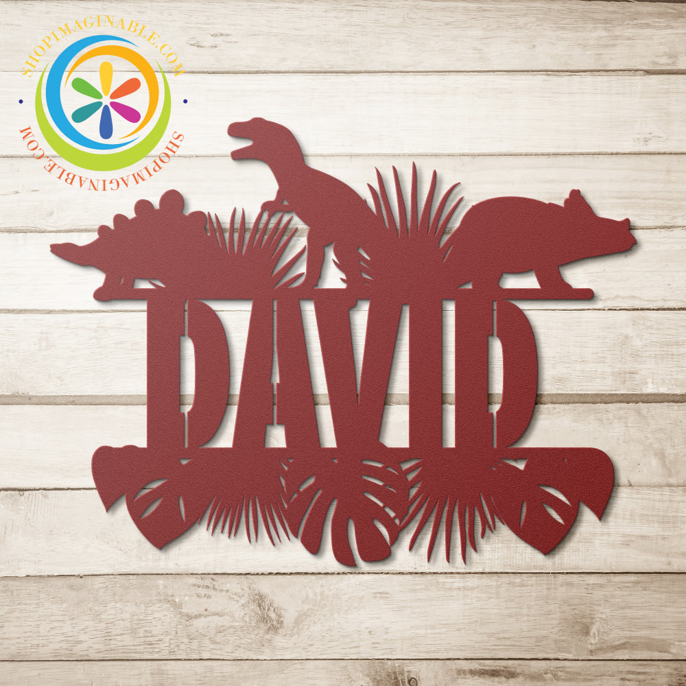 Custom Dinosaur Name Metal Art Decor Red / 12 Inch Wall