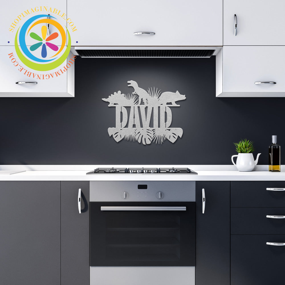 Custom Dinosaur Name Metal Art Decor Silver / 12 Inch Wall