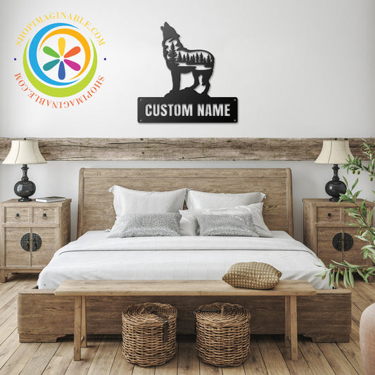 Custom Name Wolf Wilderness Metal Art Decor Wall