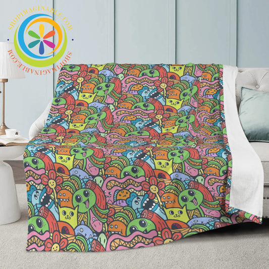 Cute Colorful Monsters Premium Fleece Blanket