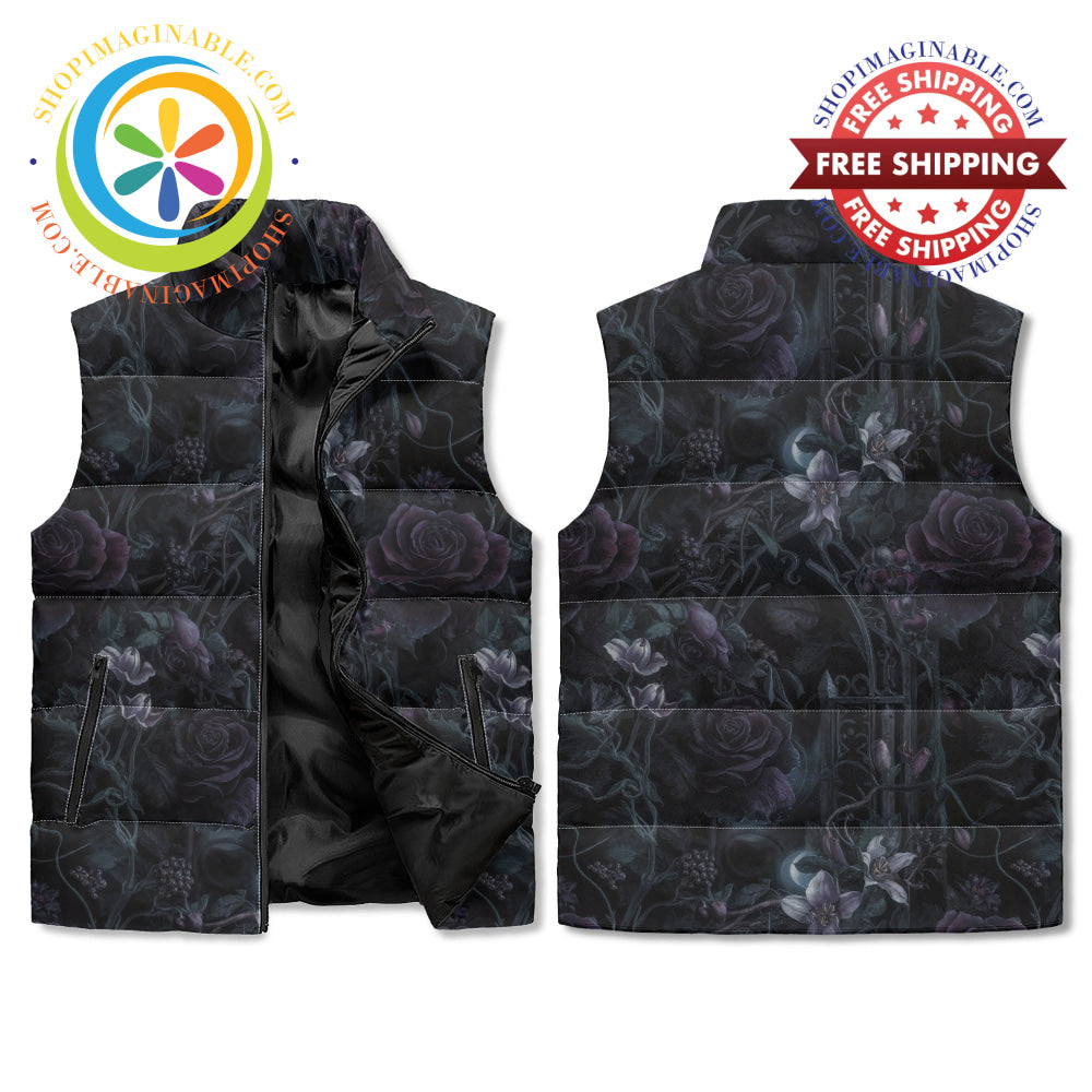 Dark Floral Puffer Vest M