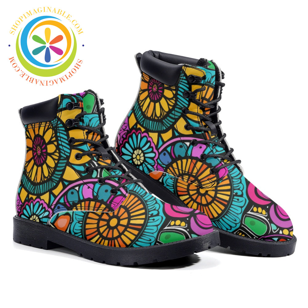Floral Mandala - Leather Martin Boots