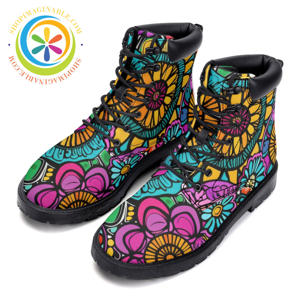 Floral Mandala - Leather Martin Boots