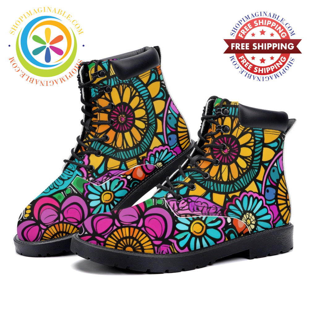 Floral Mandala - Leather Martin Boots white / 36