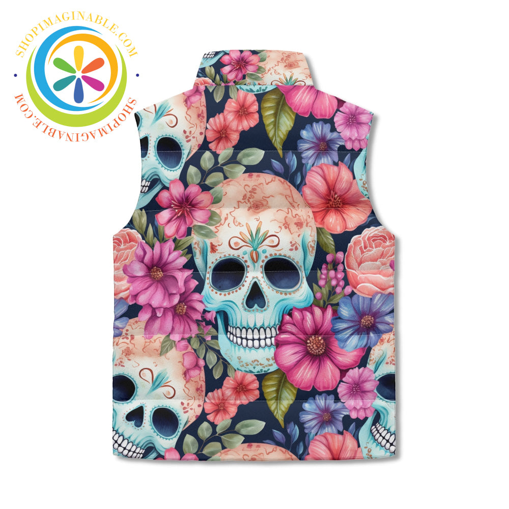 Floral Skulls Puffer Vest