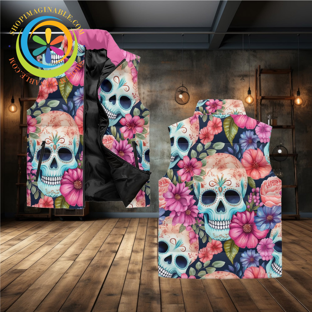 Floral Skulls Puffer Vest