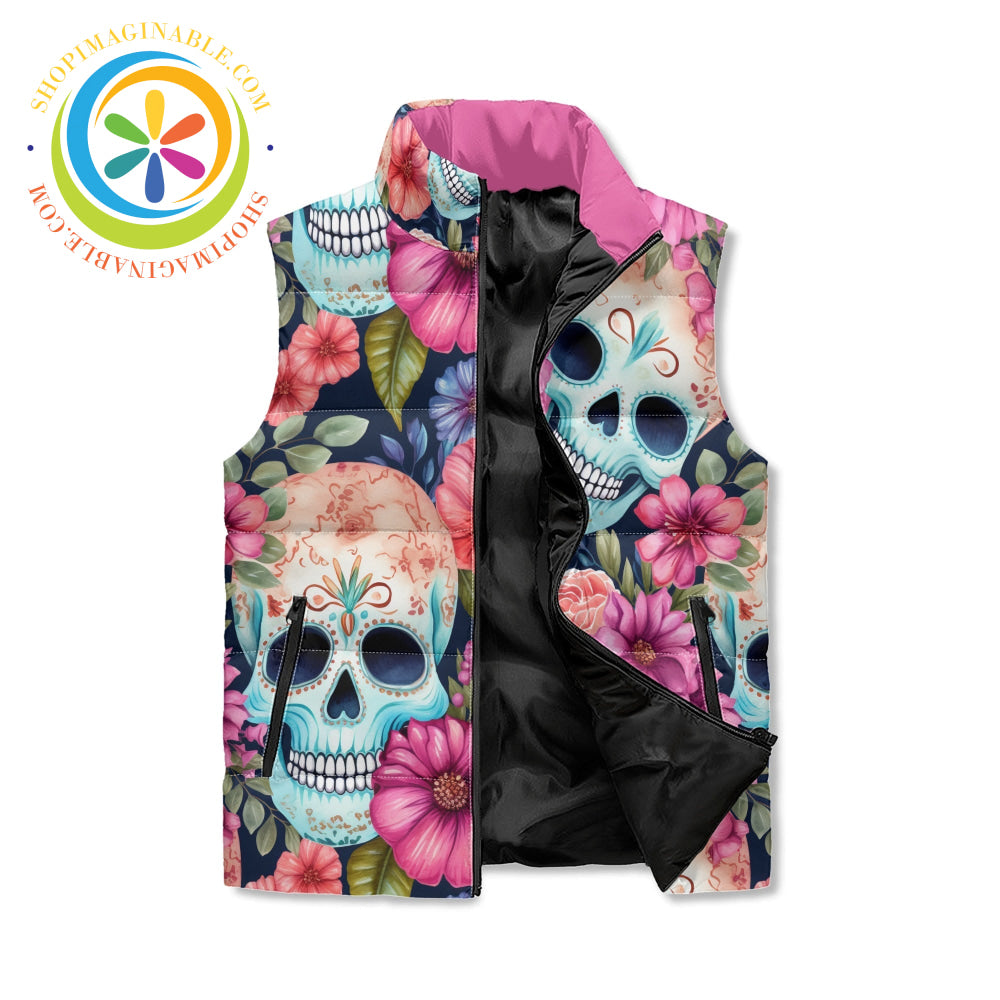 Floral Skulls Puffer Vest