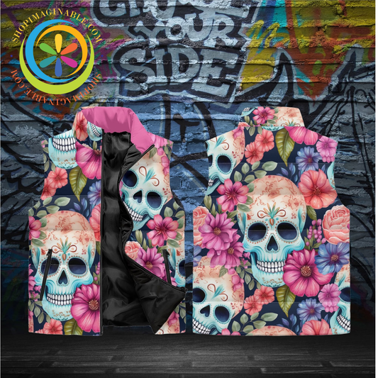 Floral Skulls Puffer Vest