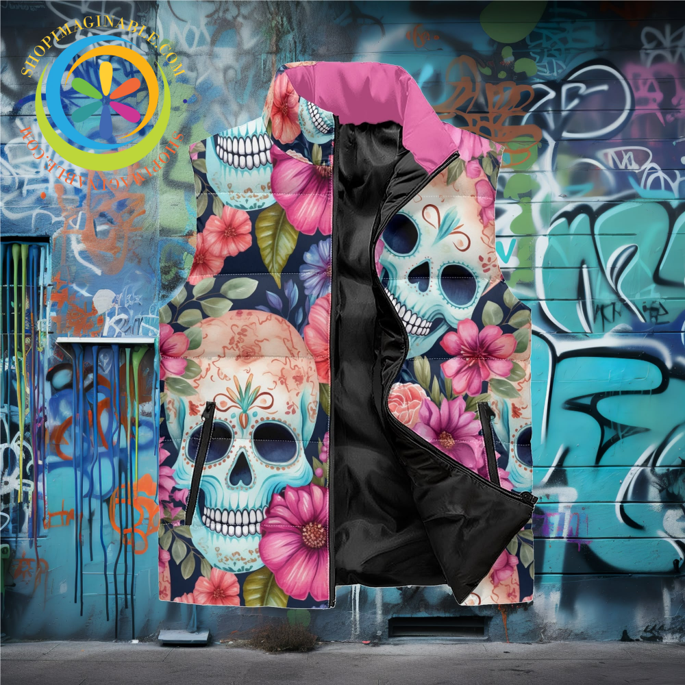 Floral Skulls Puffer Vest