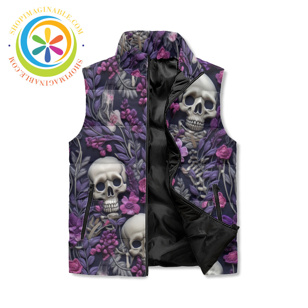 Floral Skulls Puffer Vest
