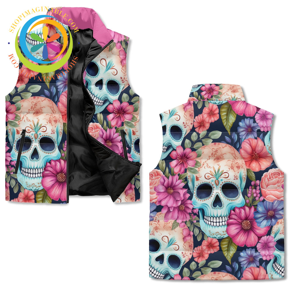 Floral Skulls Puffer Vest