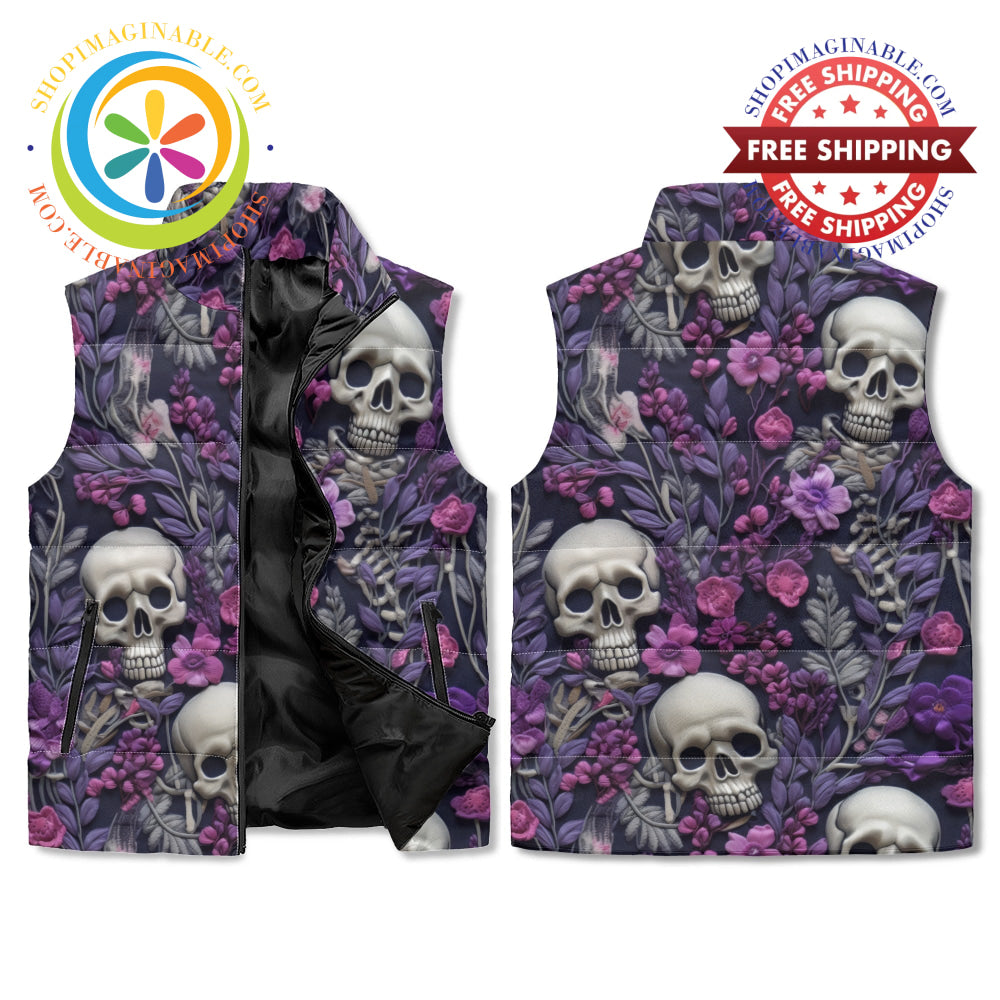 Floral Skulls Puffer Vest M