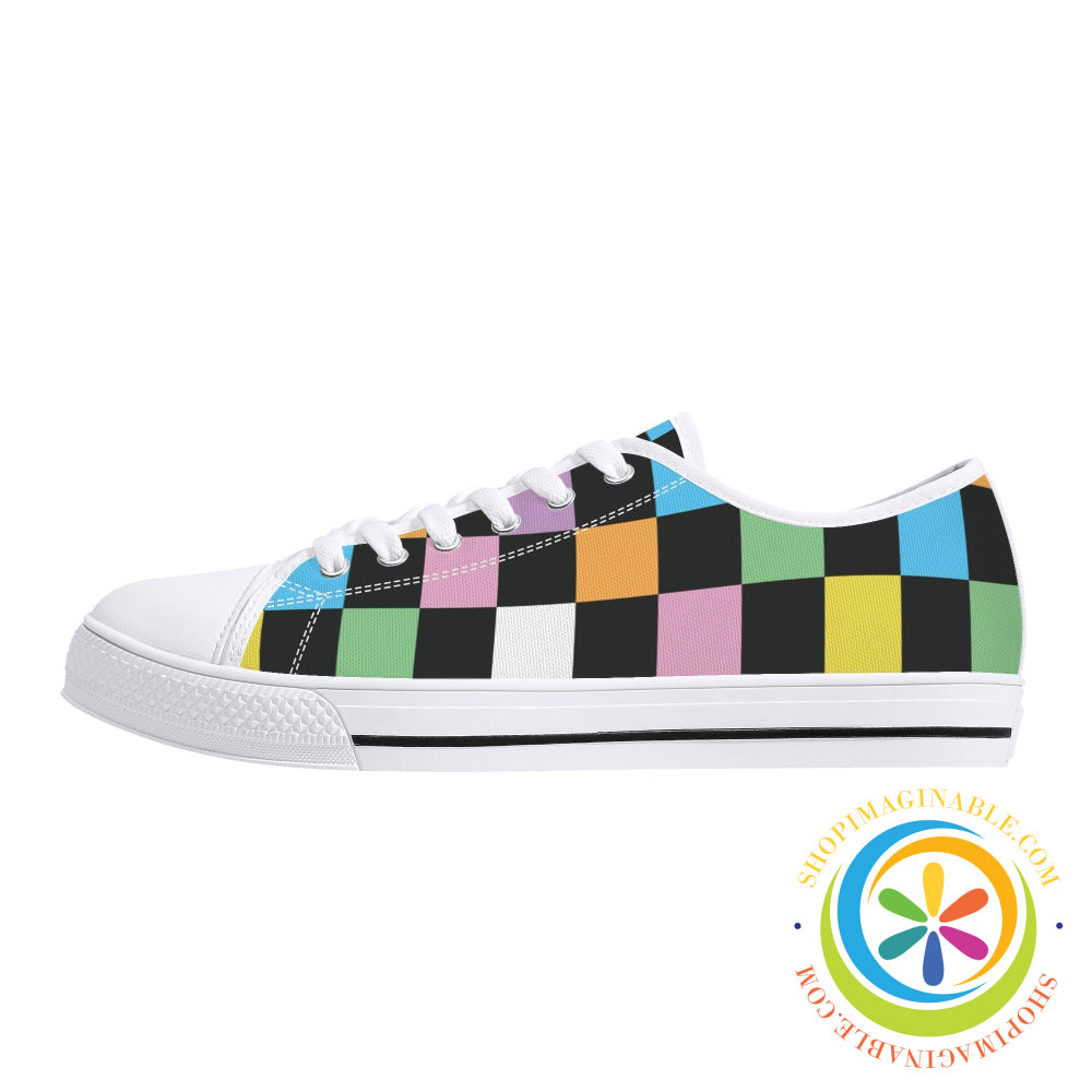 Funky Checkered Ladies Low Top Canvas Shoes