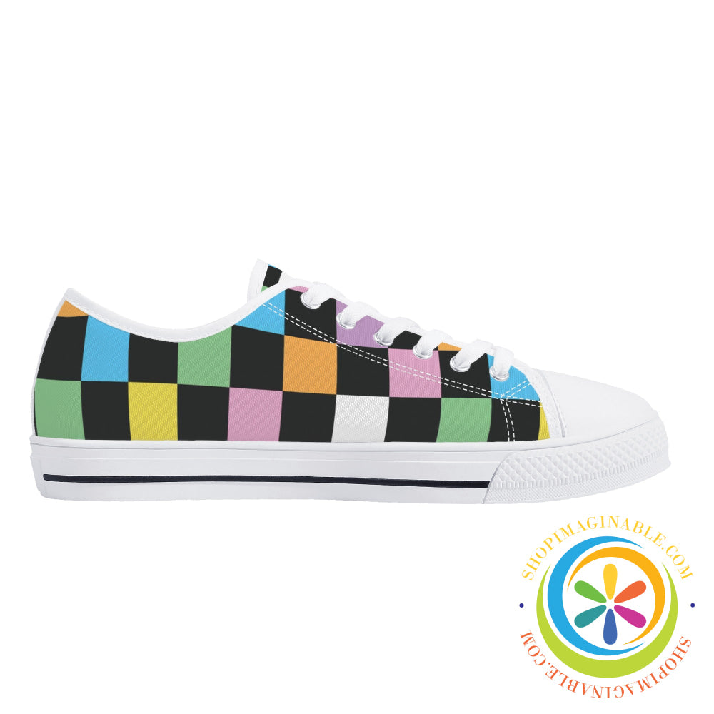 Funky Checkered Ladies Low Top Canvas Shoes