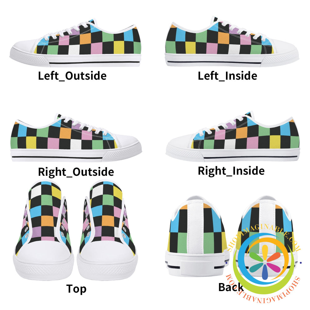 Funky Checkered Ladies Low Top Canvas Shoes