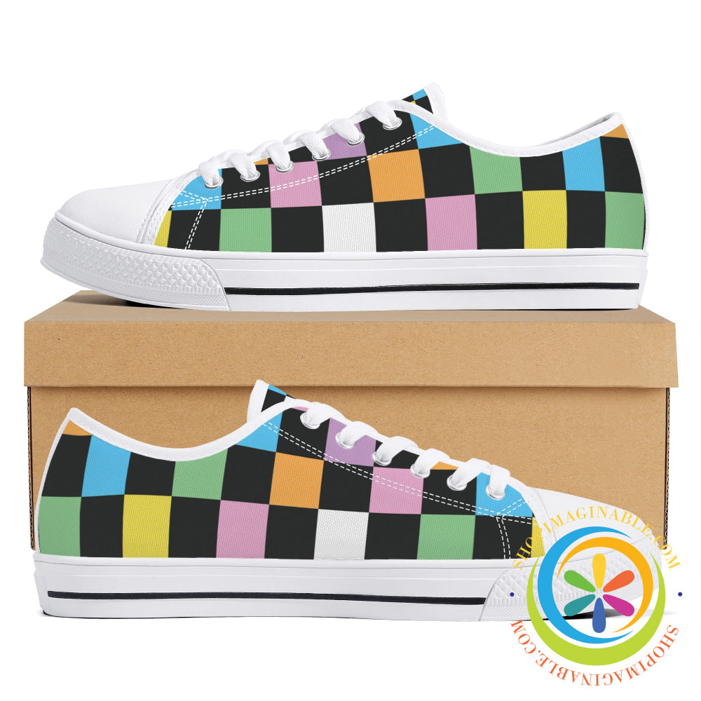 Funky Checkered Ladies Low Top Canvas Shoes
