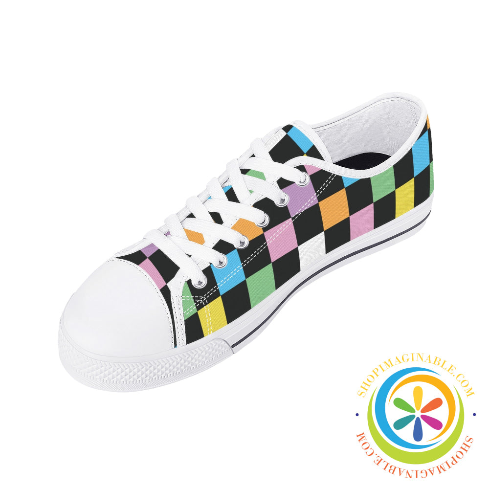 Funky Checkered Ladies Low Top Canvas Shoes