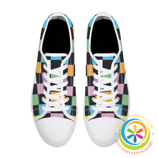 Funky Checkered Ladies Low Top Canvas Shoes