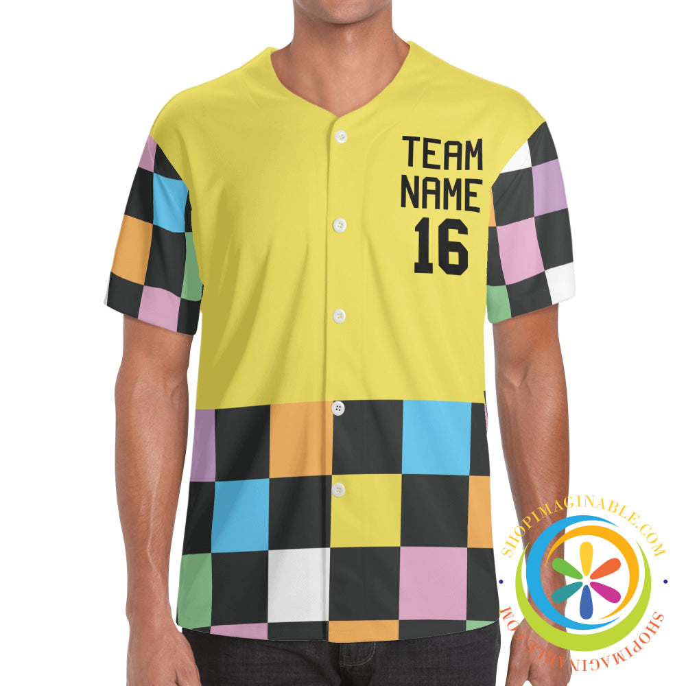 Funky Checkered Unisex Baseball Jersey-ShopImaginable.com
