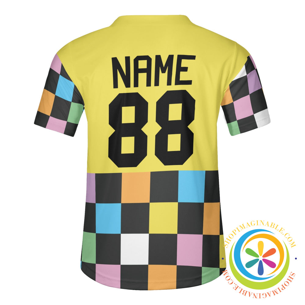 Funky Checkered Unisex Baseball Jersey-ShopImaginable.com