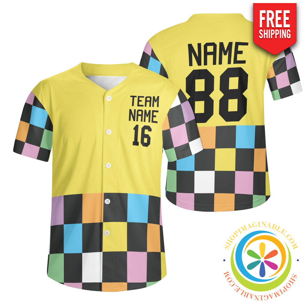 Funky Checkered Unisex Baseball Jersey-ShopImaginable.com