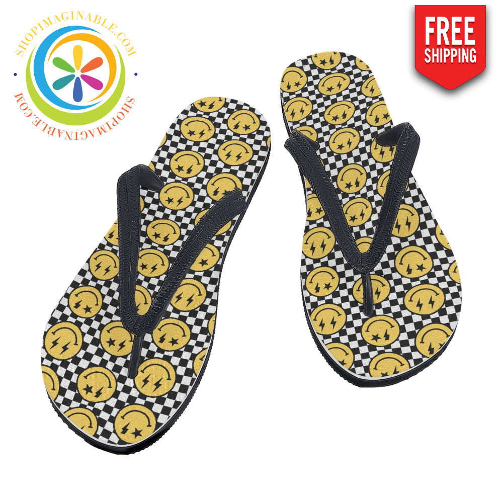 Groovy Happy Faces Mens & Ladies Flip-Flops Small (Us 7-8/Eu 40-42) / 1