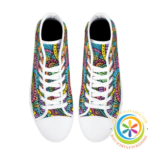 Happy Doodle Ladies High Top Canvas Shoes