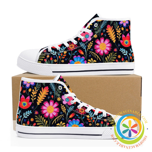 Happy Floral Ladies High Top Canvas Shoes