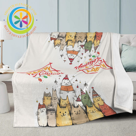 Happy Holiday Cats Soft Premium Fleece Blanket