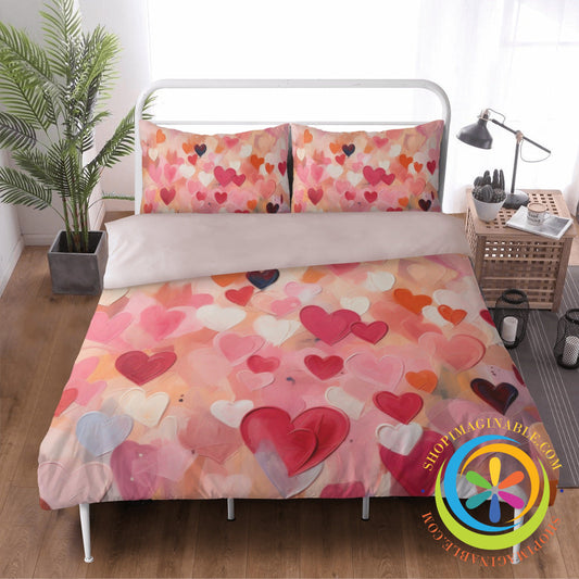 Hearts Galore Bedding Set Beige / Us Twin