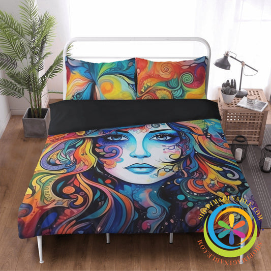 Hippy Psychedelic Bedding Set Black / Us Twin