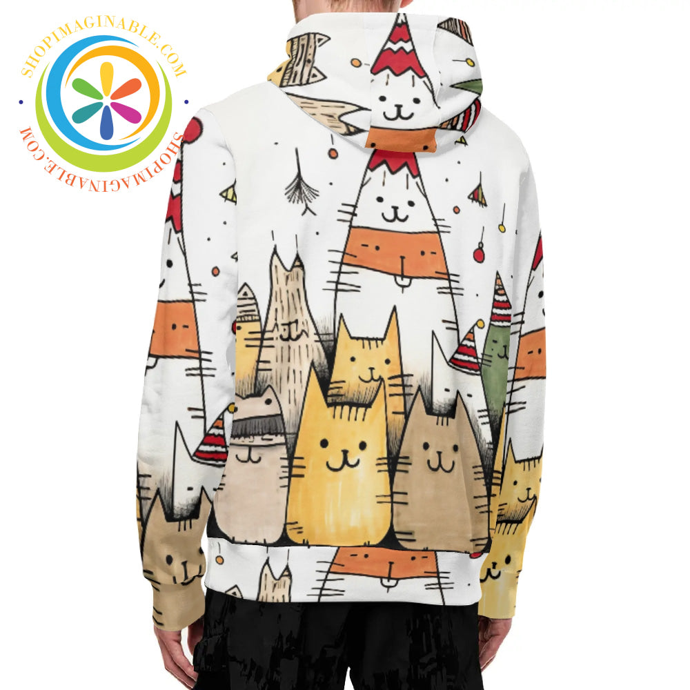 Holiday Cats Full Zip Turtleneck Hoodie Streetwear