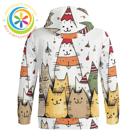 Holiday Cats Full Zip Turtleneck Hoodie Streetwear