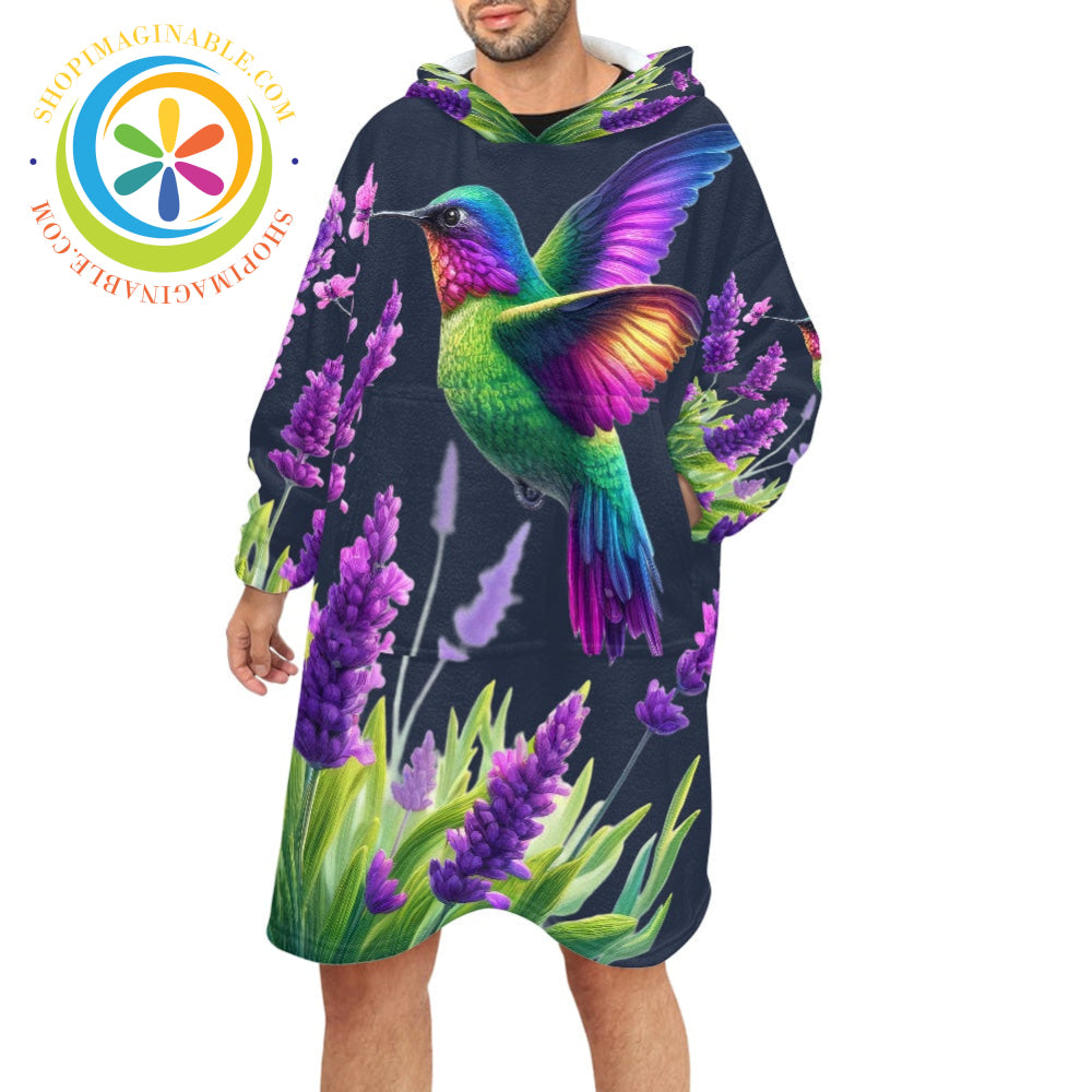 Hummingbirds Blanket Hoodie white / ONESIZE